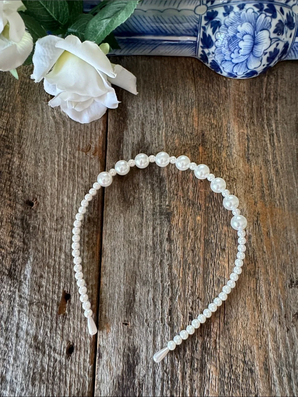 Set of 3 Faux Pearl Headbands – Gold Tone Metal Hair Accessories